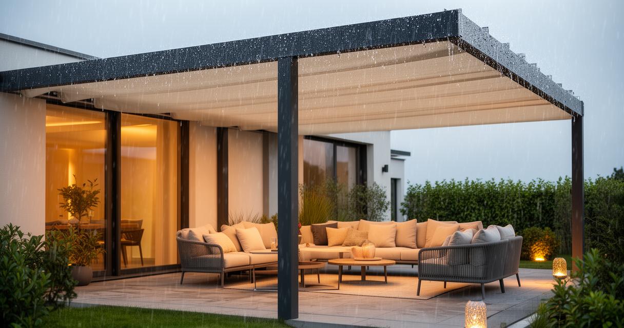 Couvrir une terrasse contre la pluie : pergolas, stores et lames bioclimatiques au banc d&rsquo;essai